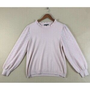 Adrianna Papell Women Blouse Pink Medium Long Dot Puff Sleeve Top Knit Feminine‎
